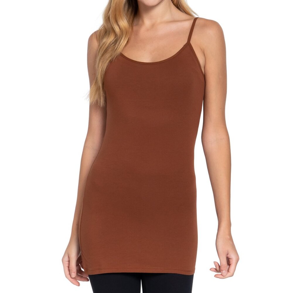 NWT- Women's Long Cami with Shelf Bra, Truffle